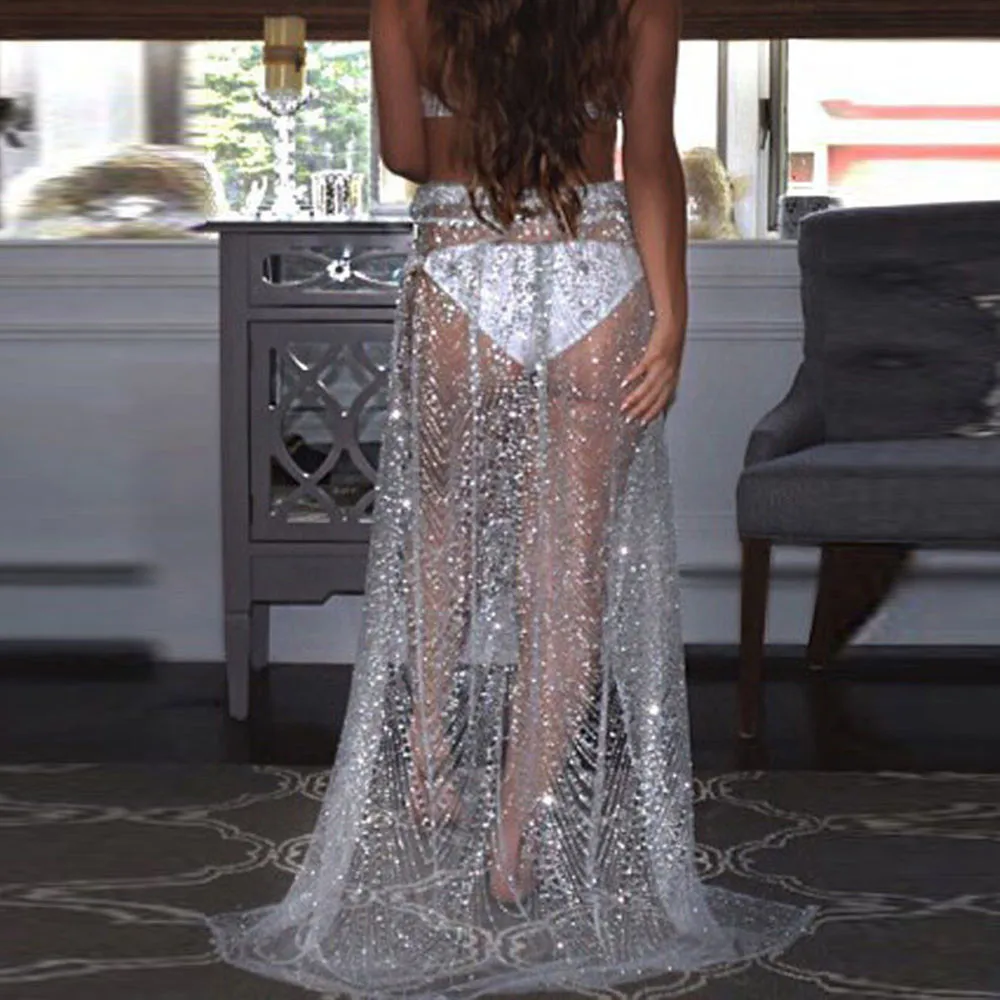 Пляжная накидка бикини с блестками купальник саронг юбка парео женская одежда