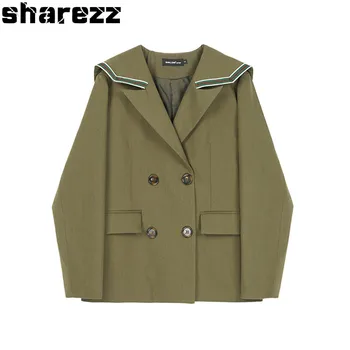 

sharezz Temperament korean vintage Blazer for women New Lapel Long Sleeve Loose Fit Jacket Fashion Tide Spring Autumn 2020