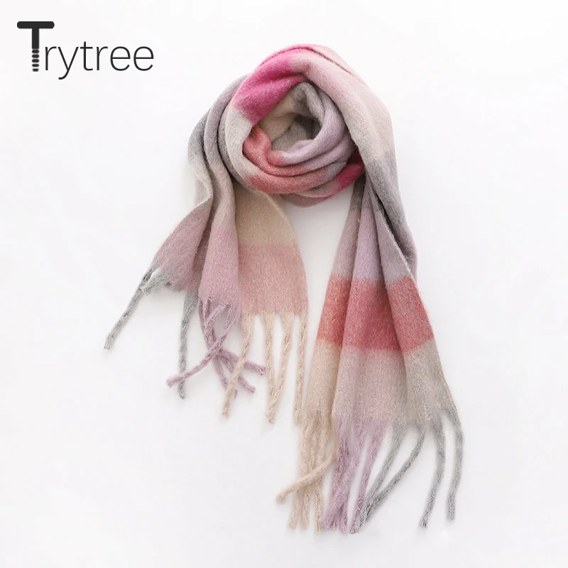 Trytree осенне-зимний женский Повседневный хлопковый шарф с радужной кисточкой, сохраняющий тепло, 4 цвета, Модный женский Универсальный стильный шарф