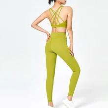 Conjunto sem costura feminino para ioga, roupas esportivas para academia e fitness, com sutiã e calça legging para exercícios