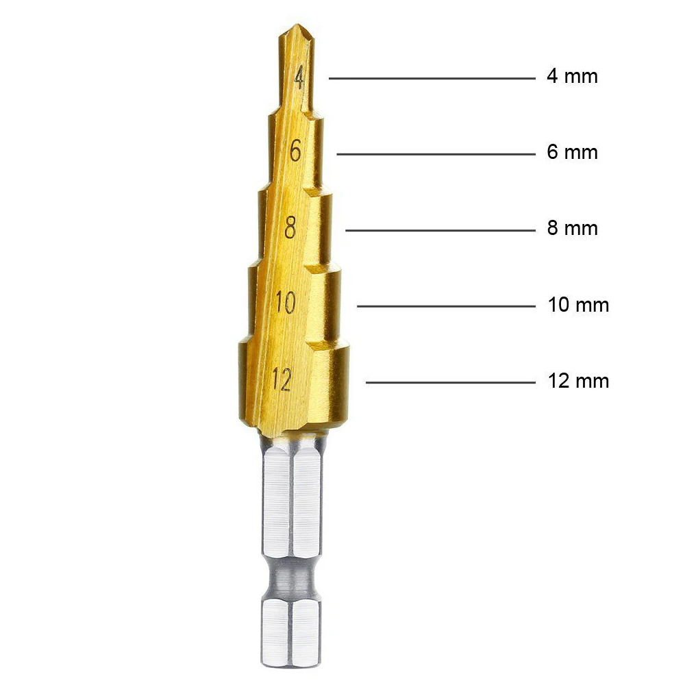 3 шт из быстрорежущей стали титановые ступенчатые сверла 3-12 мм 4-12 мм 4-20 мм ступенчатые конусные режущие инструменты стальной деревообрабатывающий набор для сверления дерева и металла - Цвет: 4-12