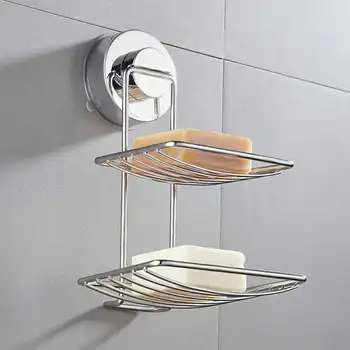 

1 Pcs Wall Mounted Suction Double Layers Soap Dish Holder Stainless Steel Free-punch Storage Stand Bathroom Kitchen Plate Rack