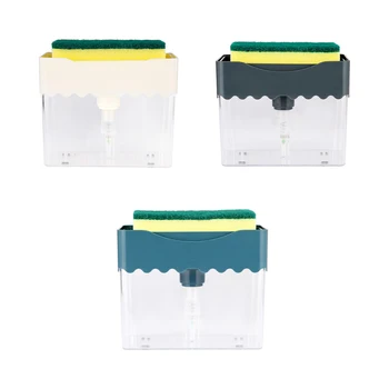 

2-in-1 Sponge Box Soap Dispenser Soap Pump Sponge Caddy Kitchen Manual Press Liquid Soap Dispenser With Washing Sponge