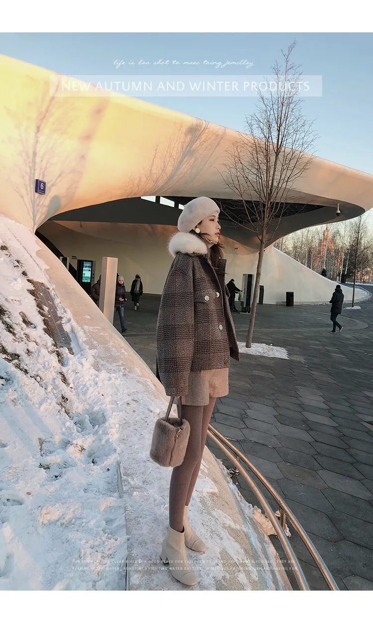 Mishow женская новая зимняя одежда утолщенная шерстяная куртка Женская Корейская версия короткого свободного клетчатого шерстяного пальто MX18D9536