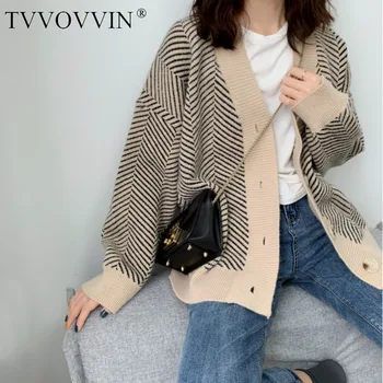 

TVVOVVIN Self-control Autumn Clothing 2019 Concise Temperament Single Breasted Long Sleeve Easy Stripe Sweater Cardigan L311.