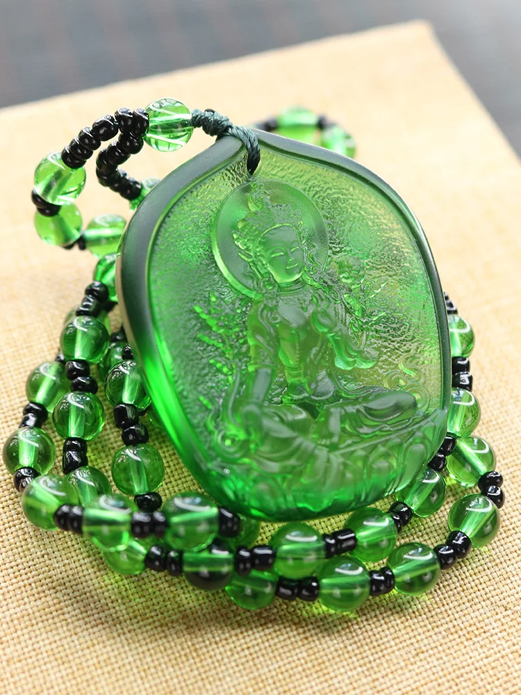 

2020 pocket travel efficacious Mascot Bless Safe luck Green Tara Guanyin Buddha Avalokitesvara Crystal Pendant Buddhist Amulet