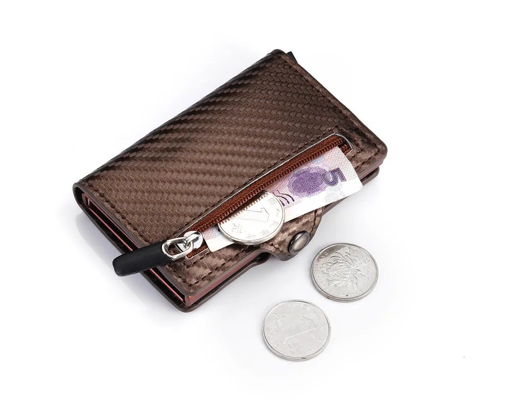 BISI GORO, высокое качество, карбоновый держатель для карт, новинка, мужской кошелек для монет, ID держатель на молнии, RFID, мужской деловой бумажник на кнопке