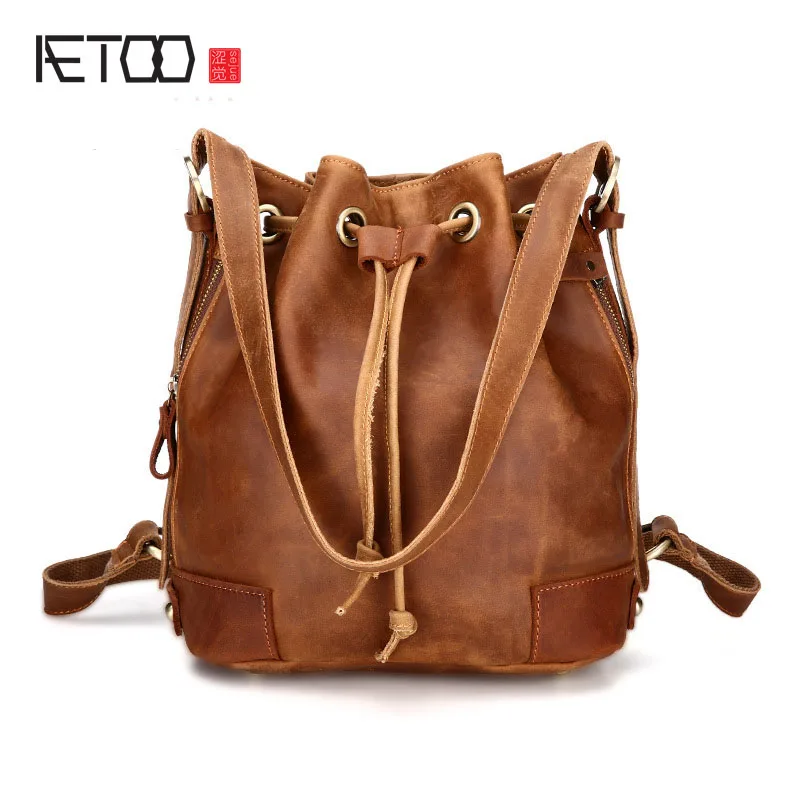 

AETOO New shoulder bag handbags fashion leisure first layer cowhide shoulder bag water bag retro trend handbags women leather
