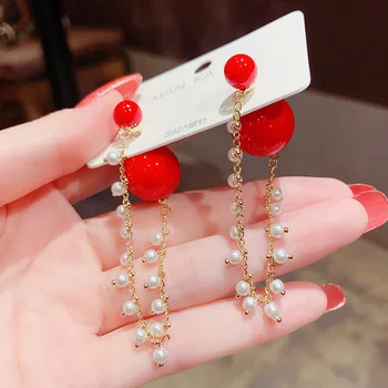 

10 pair New earring Pearl tassel cherry before and after two wear long banquet drop dangle earrings creoles d oreilles femme