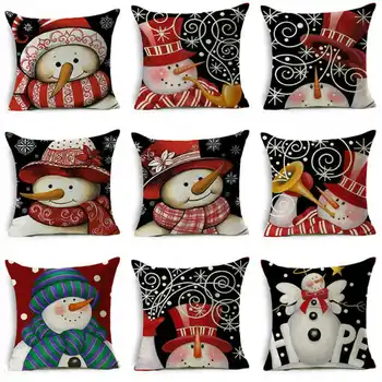 

Pillowcase Christmas Cover Snowman Home Waist Decoration Linen Flax Throw Sofa