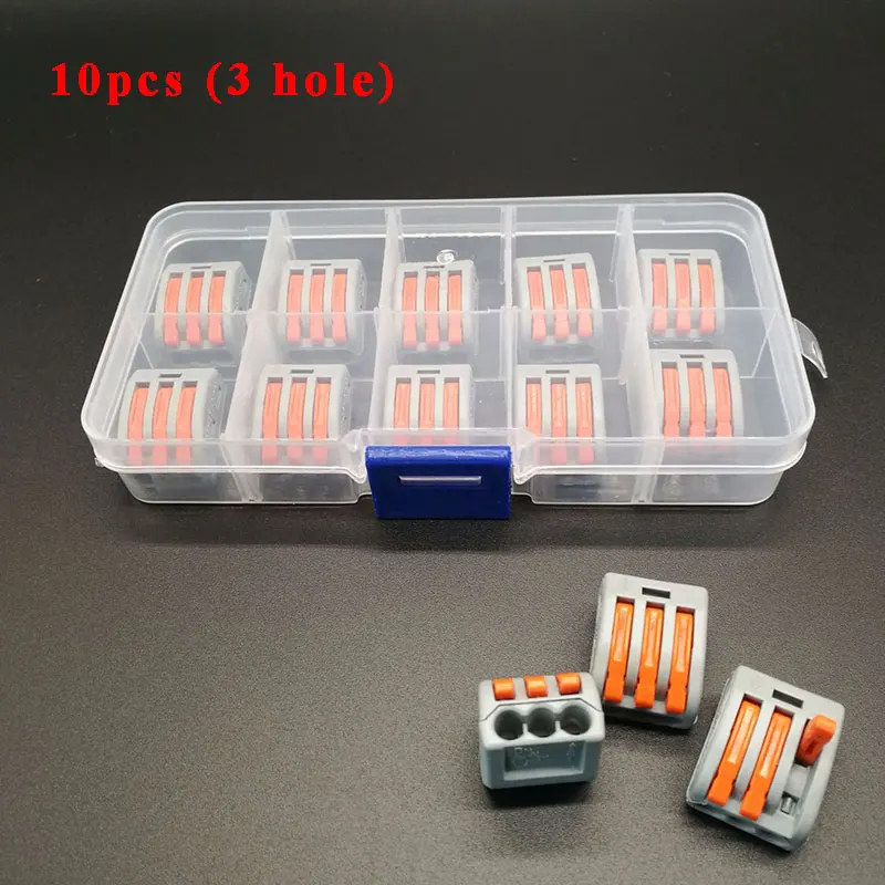 10pcs 3hole 10/20/60 шт./компл. пружины клеммной колодки рычаг гайка клеммные колодки Многоразовые Электрический кабельный разъем провода в домашних условиях инструменты изоляционного - Цвет: 10pcs 3hole