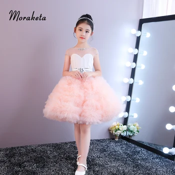 

Ball Gown Knee-length Short Children Prom Dresses 2019 Pink Princess Backless Tulle Girls Pageant Dresses