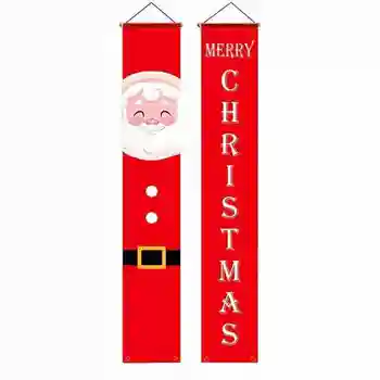 

Christmas Porch Sign, Santa Clause and Snowman Merry Christmas Hanging Banners for Holiday Home Porch Wall Christmas Decoration