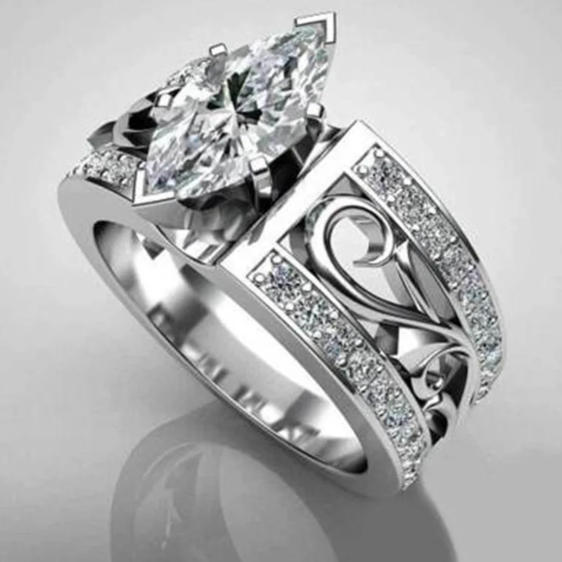 

New Design Silver Openwork Flower Zircon Horse Eye Ring Wedding Rings for Women Girls Party Jewelry Gifts bijoux
