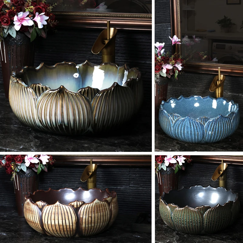 Керамические раковины с лотосом античная раковина дзэн над прилавком в