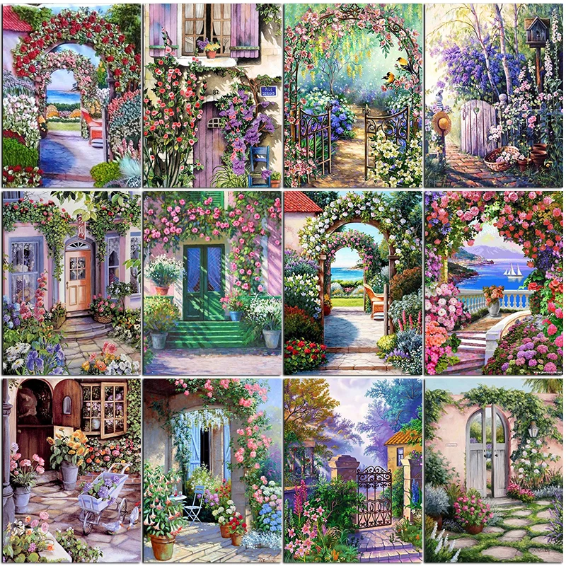 5D DIY Diamond Painting Garden Cross Stitch Diamond Embroidery Houses Rhinestones Art Kits Landscape Mosaic Home Decoration Gift