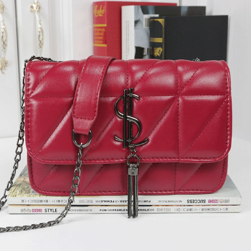 

New Korean Fashion Pu Lady Bag Lingling Chain Bag Simple Single Shoulder Slanting Lady One Shoulder Bag One Hair Substitute