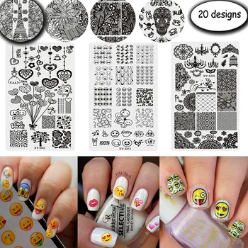 

1Pec Nail Art Stamp Halloween Cartoon Stripe Animals Flowers Lace Stamping Stencils For Nails Varnish Plates Template TRXYS01-20