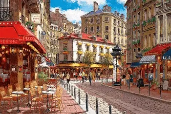 

JMINE Div 5D Paris House coffee Cafe Street Full Diamond Painting cross stitch kits art Scenic 3D paint by diamonds