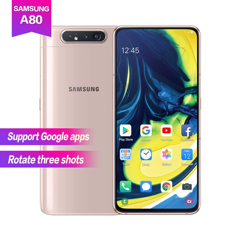 Samsung A80 6," Super AMOLED 1080*2400 Восьмиядерный 3700 мАч Поддержка NFC отпечатков пальцев ID 25 Вт вспышка зарядка 3 камеры 48MP+ 8MP+ HQVGA