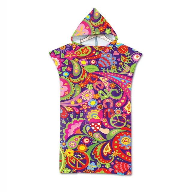 Adult Kids Microfiber Quick Drying Peace and Love Pattern Absorbent Hooded Beach Bath Towel Diving Suit Changing Robes Poncho 15