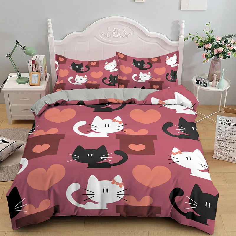 Cartoon Funny Cat Duvet Cover Sets Double Single Bedding Set Soft Comforter Covers With Pillowcase 2/3PCS