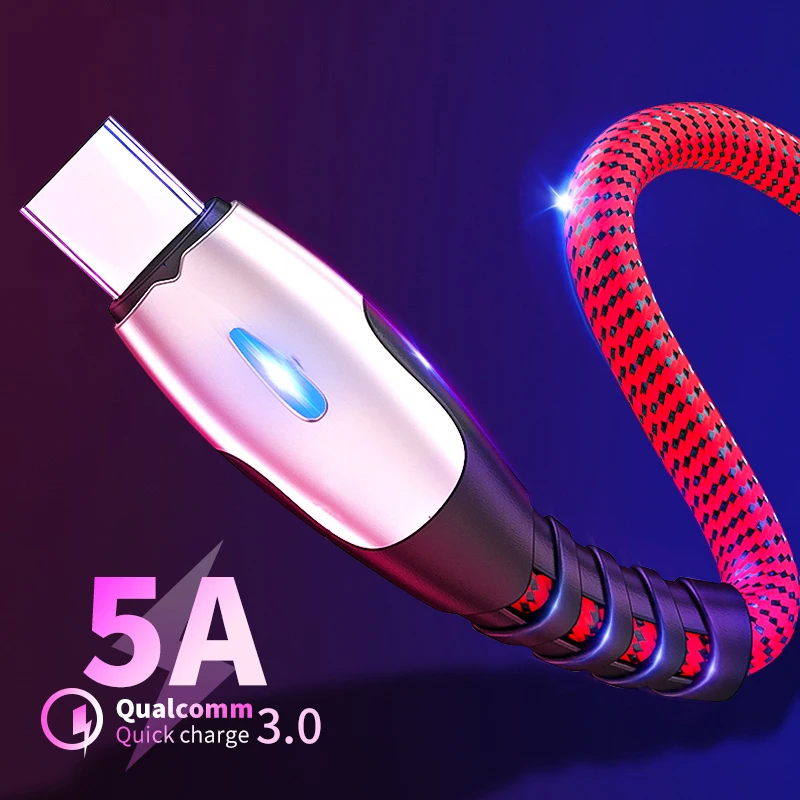 1M 2M 5A USB Type C кабель быстрой зарядки для Samsung Galaxy Z S20 Xiaomi mi9 Huawei P40 P30 мобильный