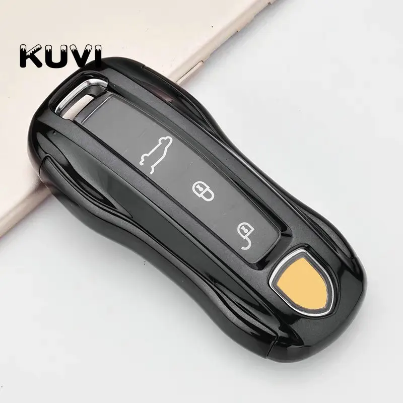 black PC+ TPU чехол для ключа автомобиля чехол для Porsche Cayenne Macan 911 Boxster Cayman Panamera key case Аксессуары для стайлинга автомобилей - Название цвета: black