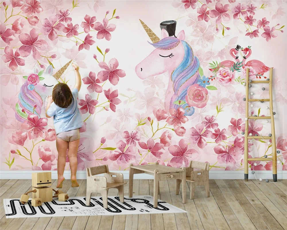 beibehang Custom modern flamingo unicorn children room decoration background wallpaper wall papers home decor papier peint