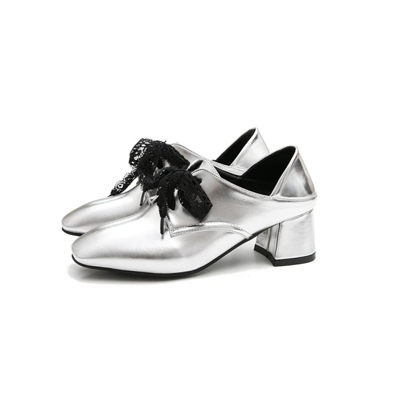 

QPLYXCO New deep mouth single Women shoes in spring 2020 Patent Leather Fashion Lace up Round Toe party Pumps Large 30-50 118-3