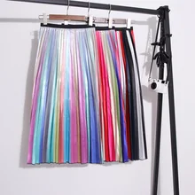 LAUZUOLA/ г. Осенне-летние женские юбки трапециевидная юбка до середины икры с завышенной талией, юбка в радужную полоску уличный стиль