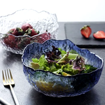 

Japanese Large Transparent Glass Bowl Household Salad Shaped Dessert Bowl Heatproof Soup Bowl Large Bowl Tableware