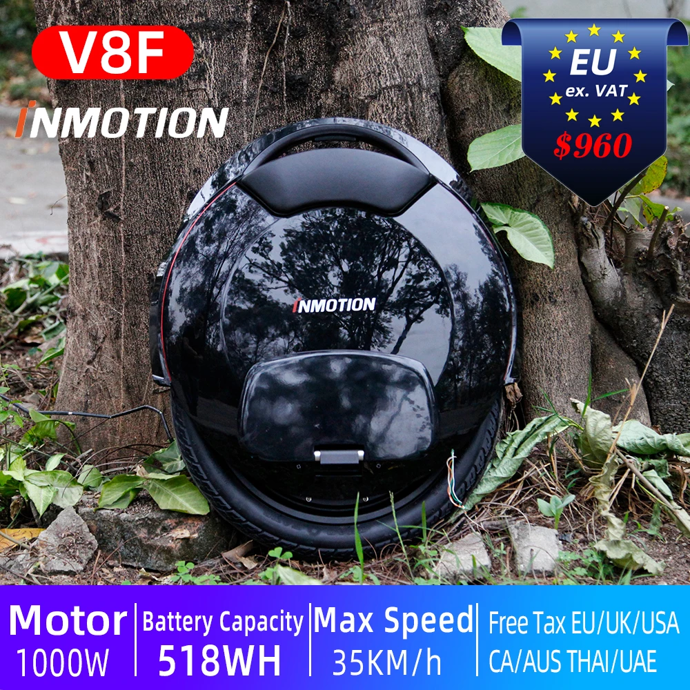 Newest INMOTION V8F Electric Unicycle International Edition, Built-in rod, 1000W Motor,35KM/H,518WH Monowheel One Wheel