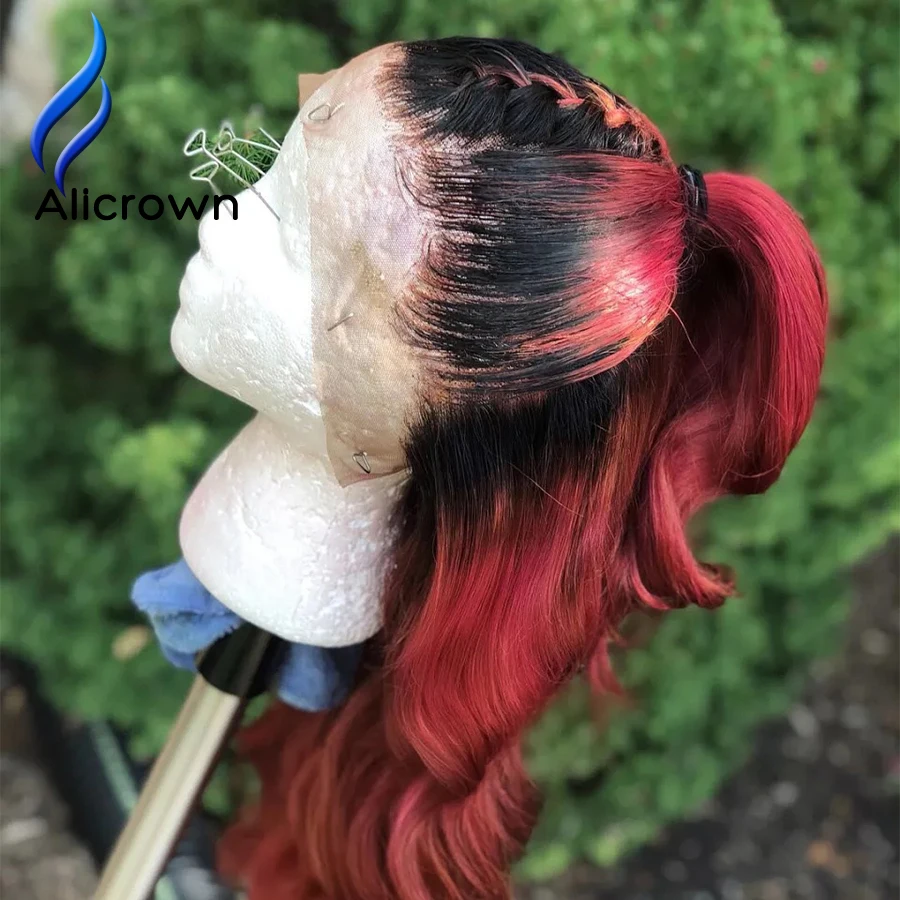 ALICROWN 13*6 Deep Part Ombre Lace Front Human Hair Wigs Brazilian Middle Ratio Non-Remy lace Wigs With Baby Hair 130% Density