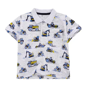 Jumping meters Children's New Cartoon Polo Shirts Short Sleeve Excavators Print Clothes Cotton Breathable Kids Fashion Shirts