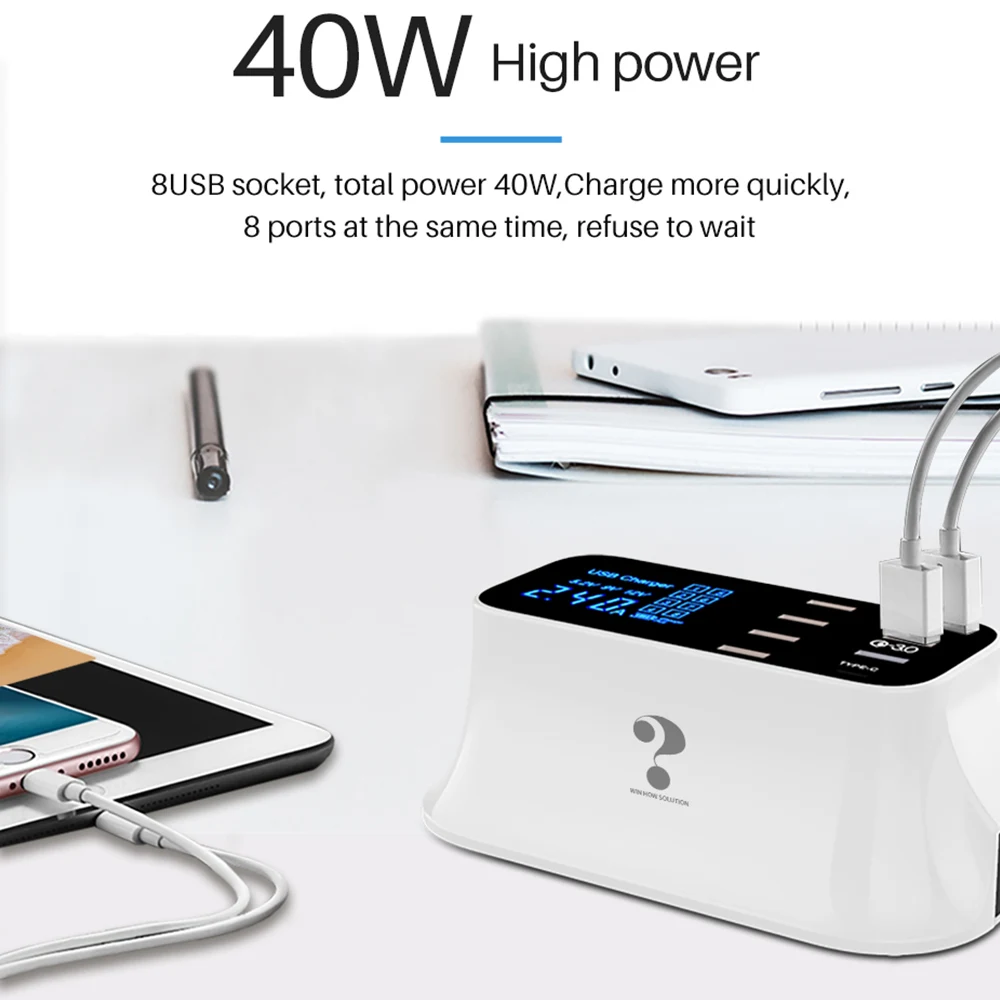 Быстрая зарядка 3,0 Смарт usb type C зарядная станция светодиодный дисплей Быстрая зарядка телефон планшет USB зарядное устройство для iPhone samsung адаптер