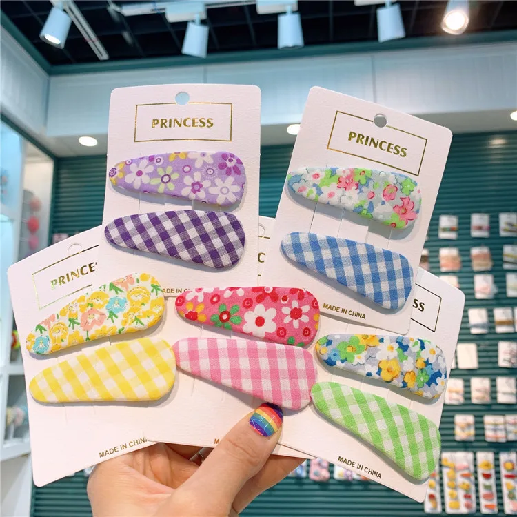 Horquilla estampada de flores para niños, brazalete de flores para niña, horquilla lateral, Clip Bb de gota de agua a cuadros para bebé
