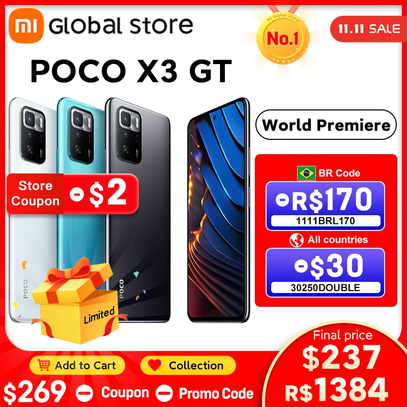 В наличии POCO X3 GT 5G 8GB 128GB/256GB NFC глобальная версия MTK 1100 67W 6 '𧄠Hz 5000mAh 64MP Тройная