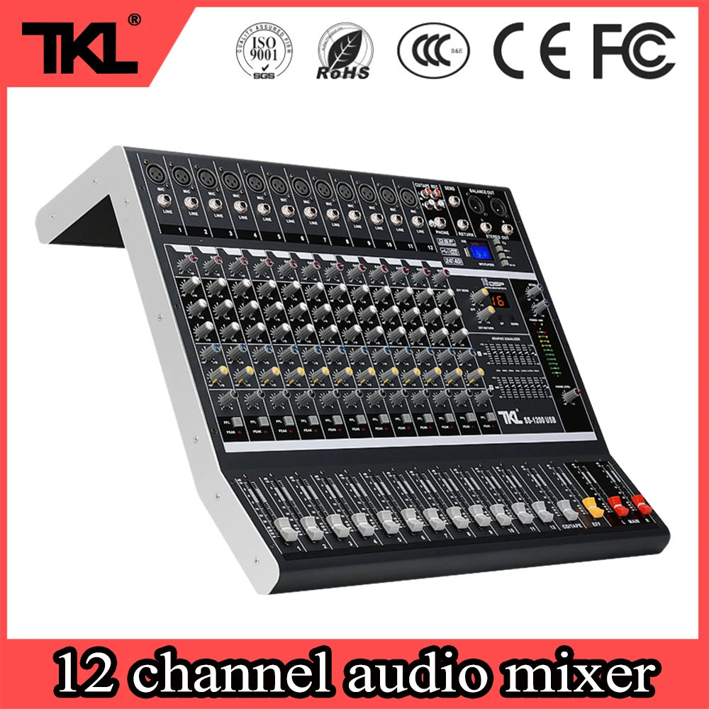 TKL 전문 12 채널 SS1200 디지털 오디오 DJ 믹서 무대 성능 USB 블루투스 mp3 효과 오디오 믹서