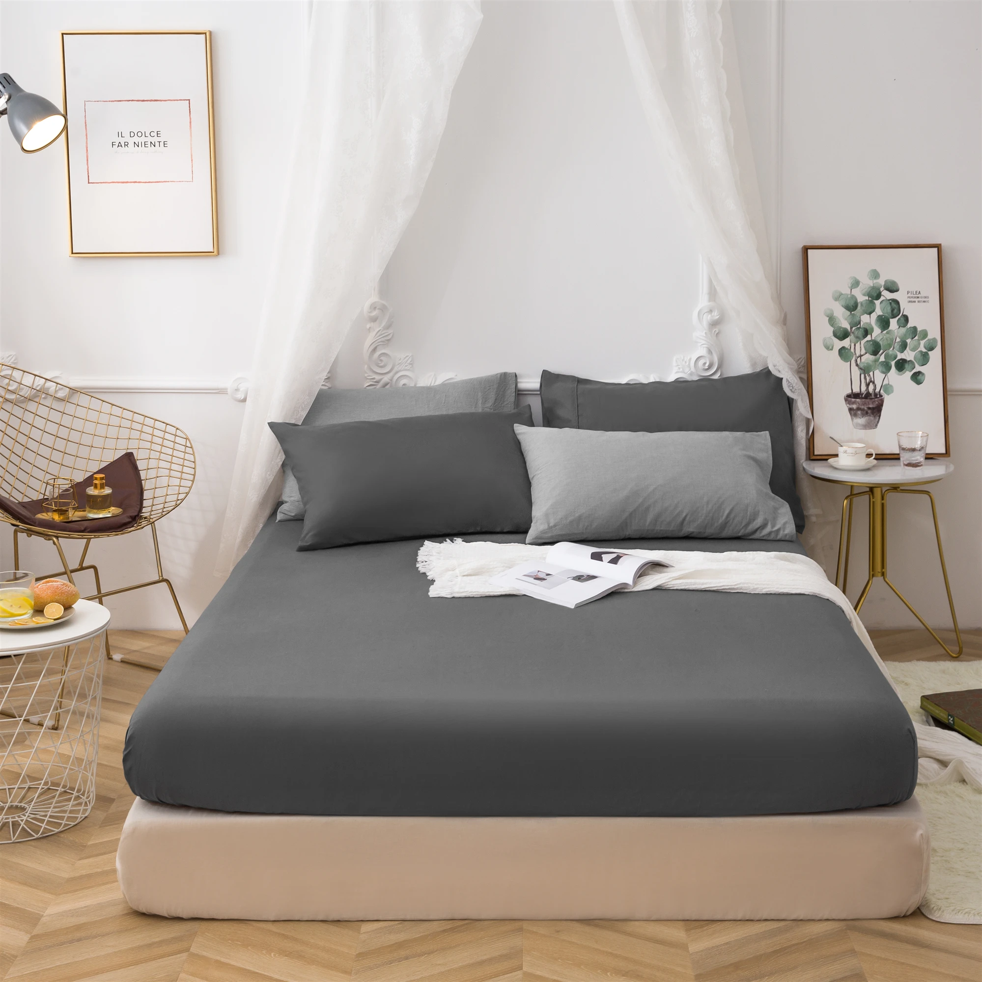Folha equipada com elástico sólido folha de cama capa-rugas, desvanece-se, mancha e folhas resistentes à abrasão