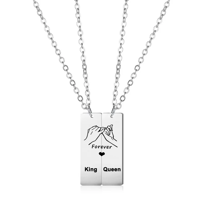 Stainless Steel Cross Chain Couples Necklace King Queen Promise Forever Valentine's Day Gift Lovers' Romantic Pendant Jewellery |