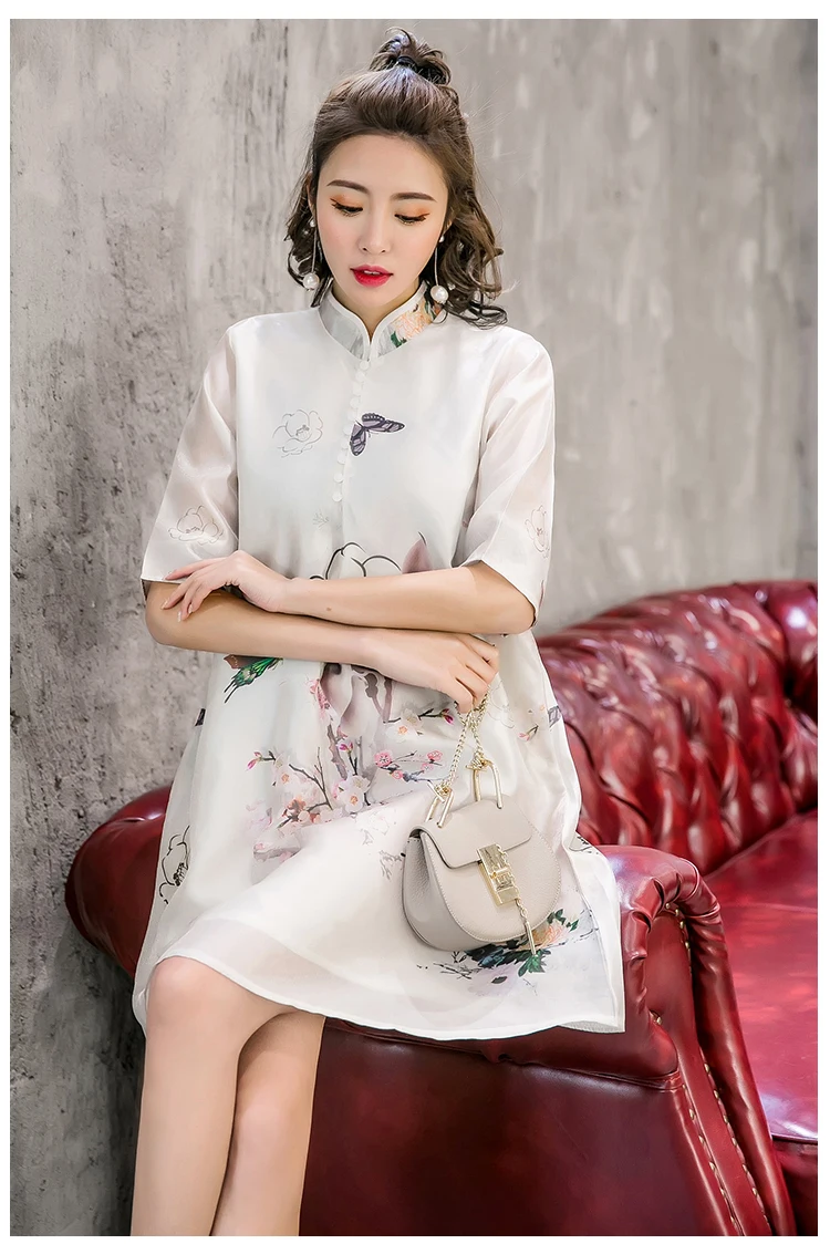 Китайское платье Cheongsam, улучшенное, Qipao, винтажные, вечерние, китайское, традиционное, женское платье Eastqueen, с рисунком, шелковое, ТРАПЕЦИЕВИДНОЕ ПЛАТЬЕ