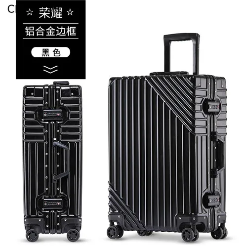 CHENGZHI2" 24" 2" 29 дюймов, роскошная алюминиевая рама, высокое качество, чемодан на колёсиках, Спиннер для мужчин, деловой чемодан, колеса, Женская дорожная сумка - Цвет: black