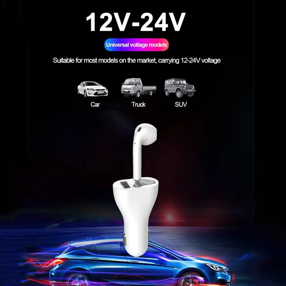 Гарнитура прикуриватель 2 в 1 USB Автомобильное Bluetooth зарядное устройство для смартфонов гарнитура Беспроводные наушники для IPhone samsung huawei