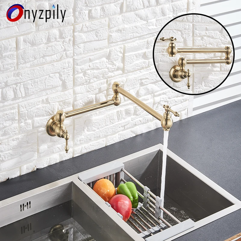 Palanca única dorado cepillado giratorio plegable montado en la pared, grifo de cocina para baño, grifo de rotación de 360, solo agua fría