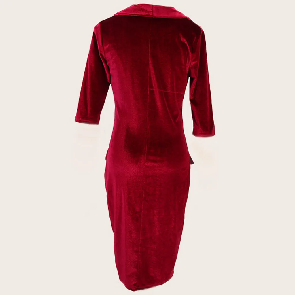 Vestidos, женское элегантное платье с отложным воротником, с карманами, с длинным рукавом размера плюс, ropa mujer sukienki robe hiver femme
