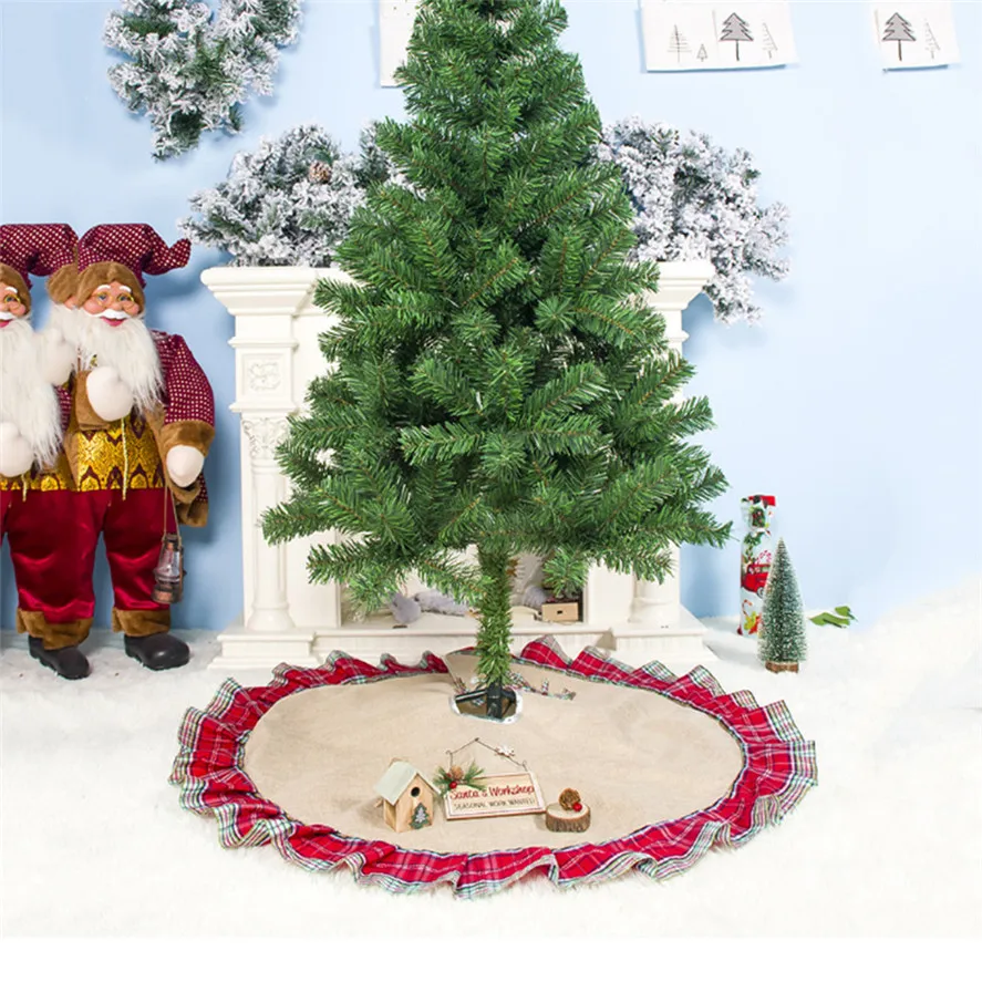 

New Christmas Fabric Plaid 100cm Christmas Tree Skirt 1PC Christmas Tree Bottom Ornament Xmas Tree Skirt 0822#30