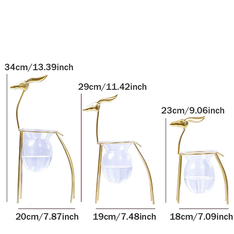 Гидропонная стеклянная ваза из кованого железа, скульптура оленя, ремесла, Прозрачный цветочный контейнер, украшение для дома и рабочего стола