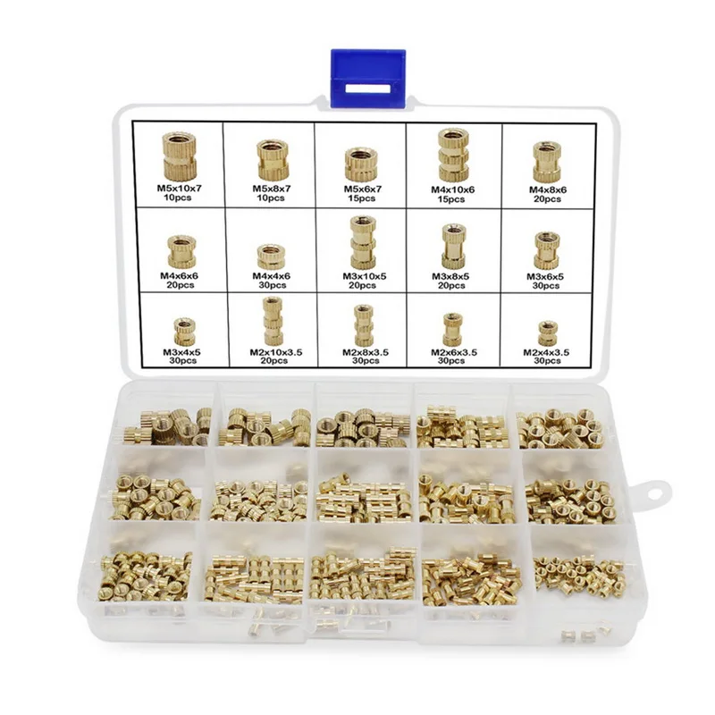

330Pcs M2 M3 M4 M5 Brass Threaded Insert Round Injection Moulding Knurled Nuts Assortment Kit Female Thread Knurled Nuts