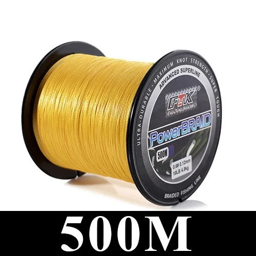 FTK 500 м 4 нити плетеная проволока PE плетеная леска 0,10 мм-0,40 мм 0,4-6,0# код 8-60LB PE плетеная многонитевая леска - Цвет: Yellow 500m